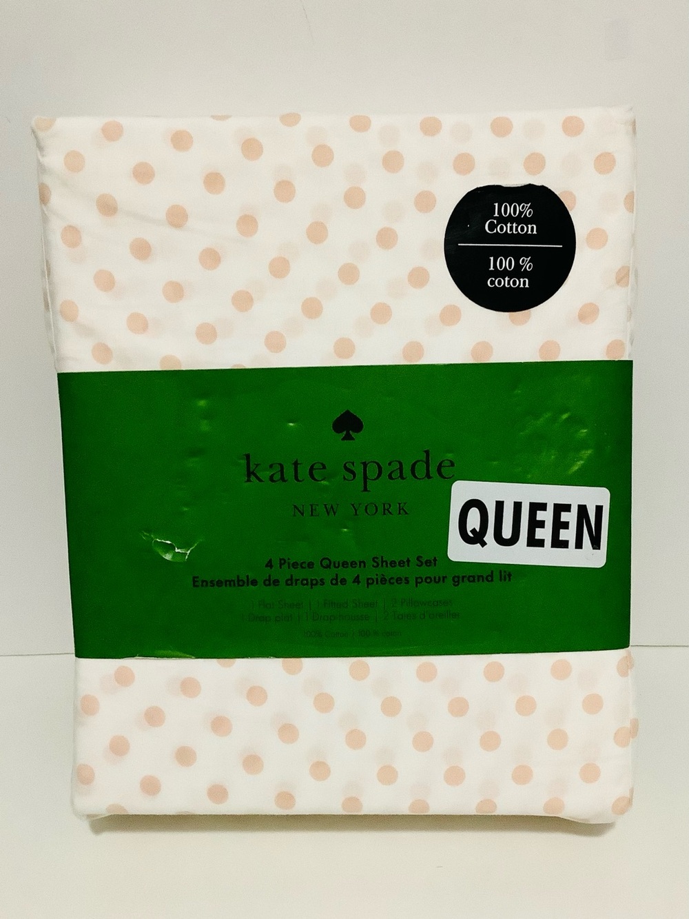 kate spade Traditional Pink Polka Dot Rose Ballet Queen Sheet Set NEW